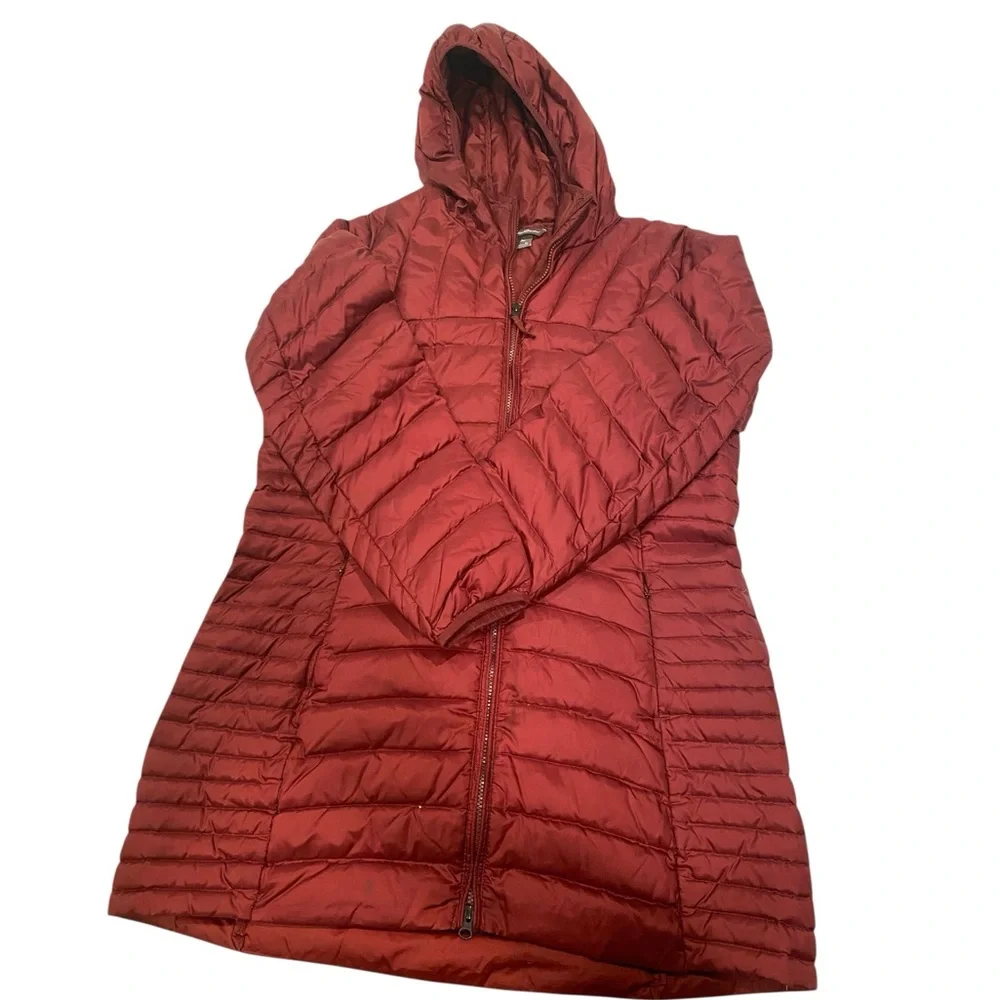 Eddie Bauer Women's Microlight Quilted Hooded Puffer Coat - Deep Red XL - Picture 2 of 7